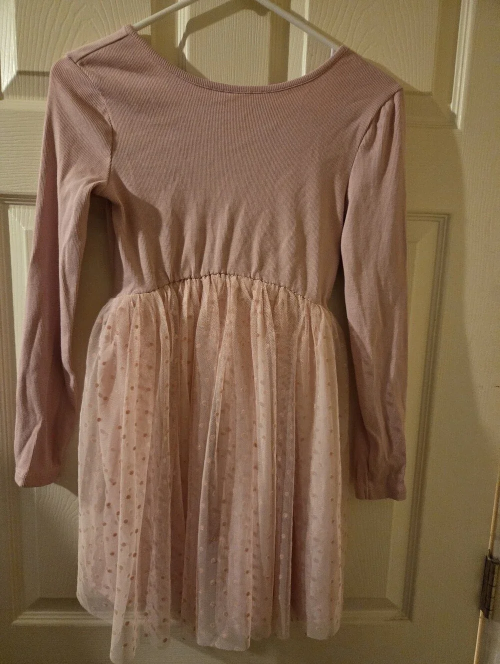 Girls Long-Sleeve Pink Tulle Dot Dress